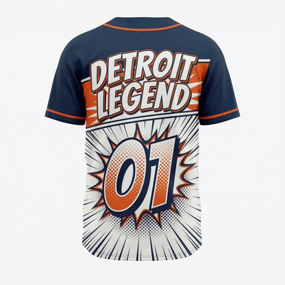Motor City Baseball Legends Vintage Comic V-Neck Jersey - Unisex Detroit Fan Button-Up Graphic Shirt