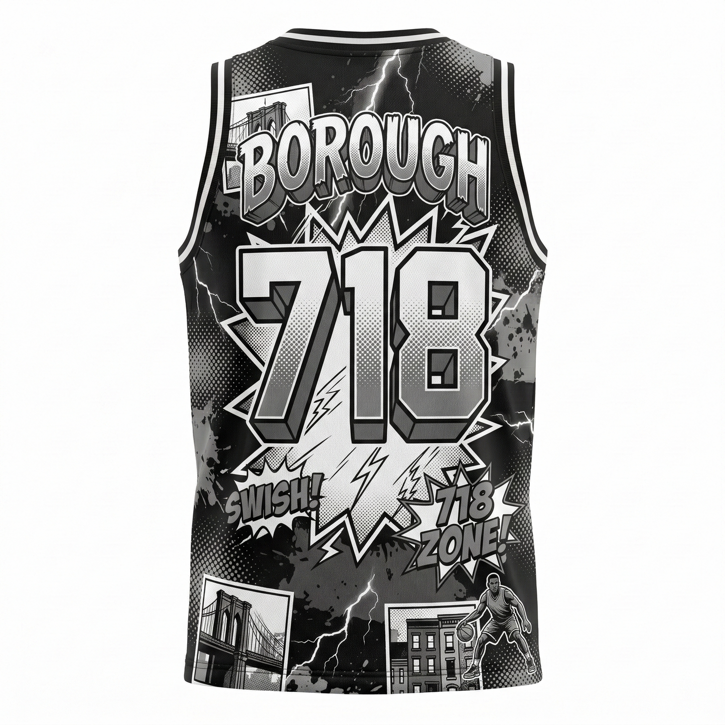 Vintage Brooklyn Hoops Comic Style Basketball Jersey - 90s Streetwear AOP Graphic Tank Top