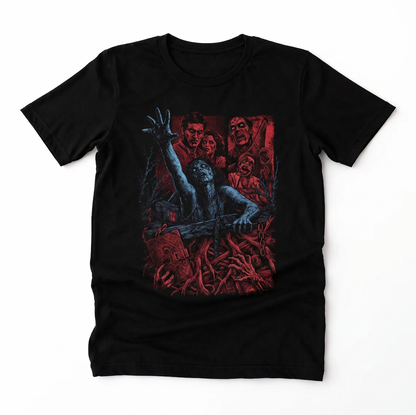 intage Cult Classic Horror Graphic Tee, Retro 80s Movie Fan Gift, Ash Chainsaw Cabin Unisex T-shirt