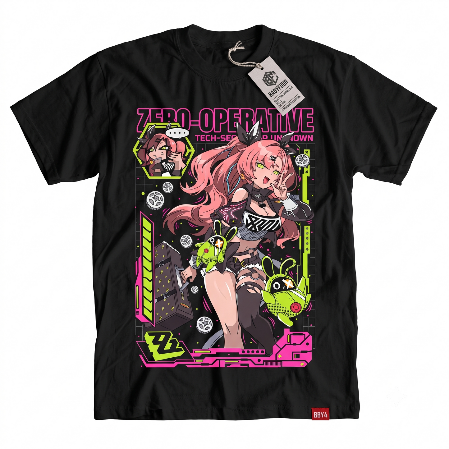 Cyberpunk Anime Girl Graphic T-Shirt - Neon Futuristic Waifu Streetwear Unisex Black Tee