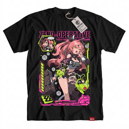 Cyberpunk Anime Girl Graphic T-Shirt - Neon Futuristic Waifu Streetwear Unisex Black Tee