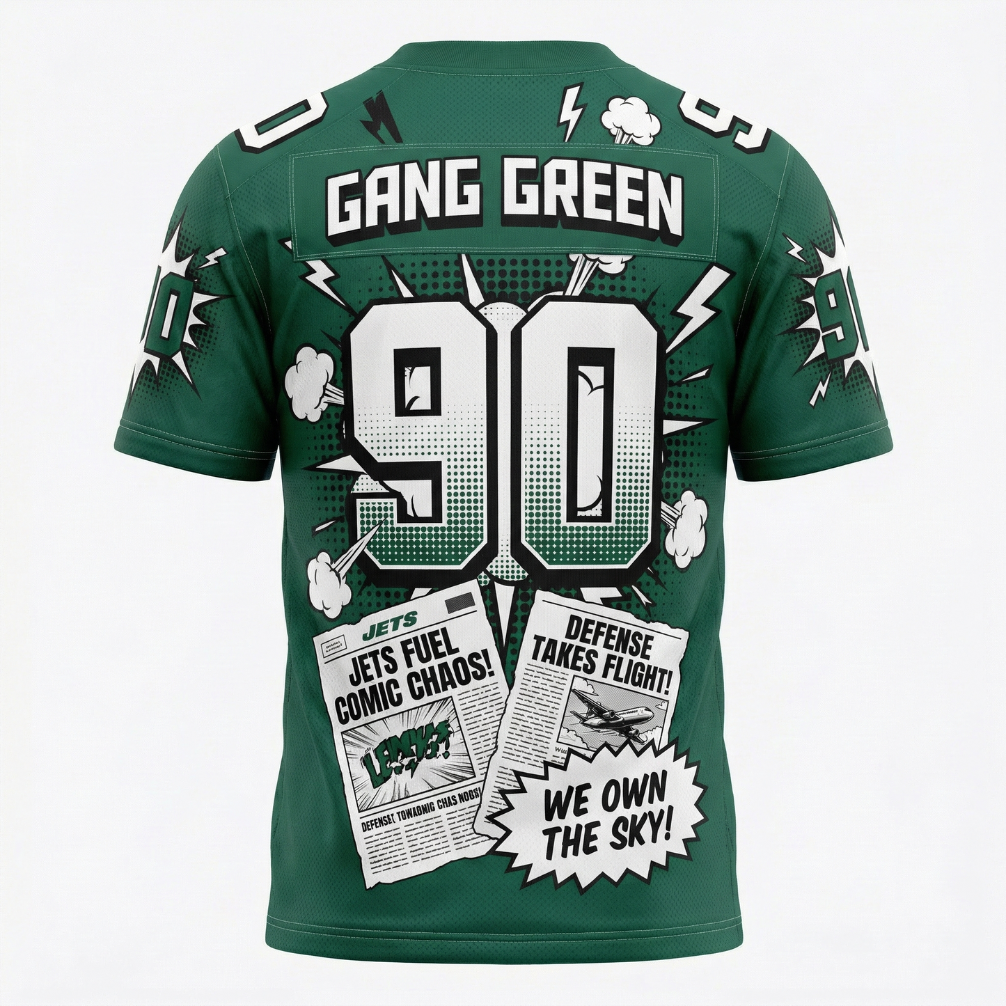 Men's Gotham Green Flight Crew Football Jersey - 90s Comic Bootleg Slogan AOP Shirt - Gridiron Action Graphic Jersey
