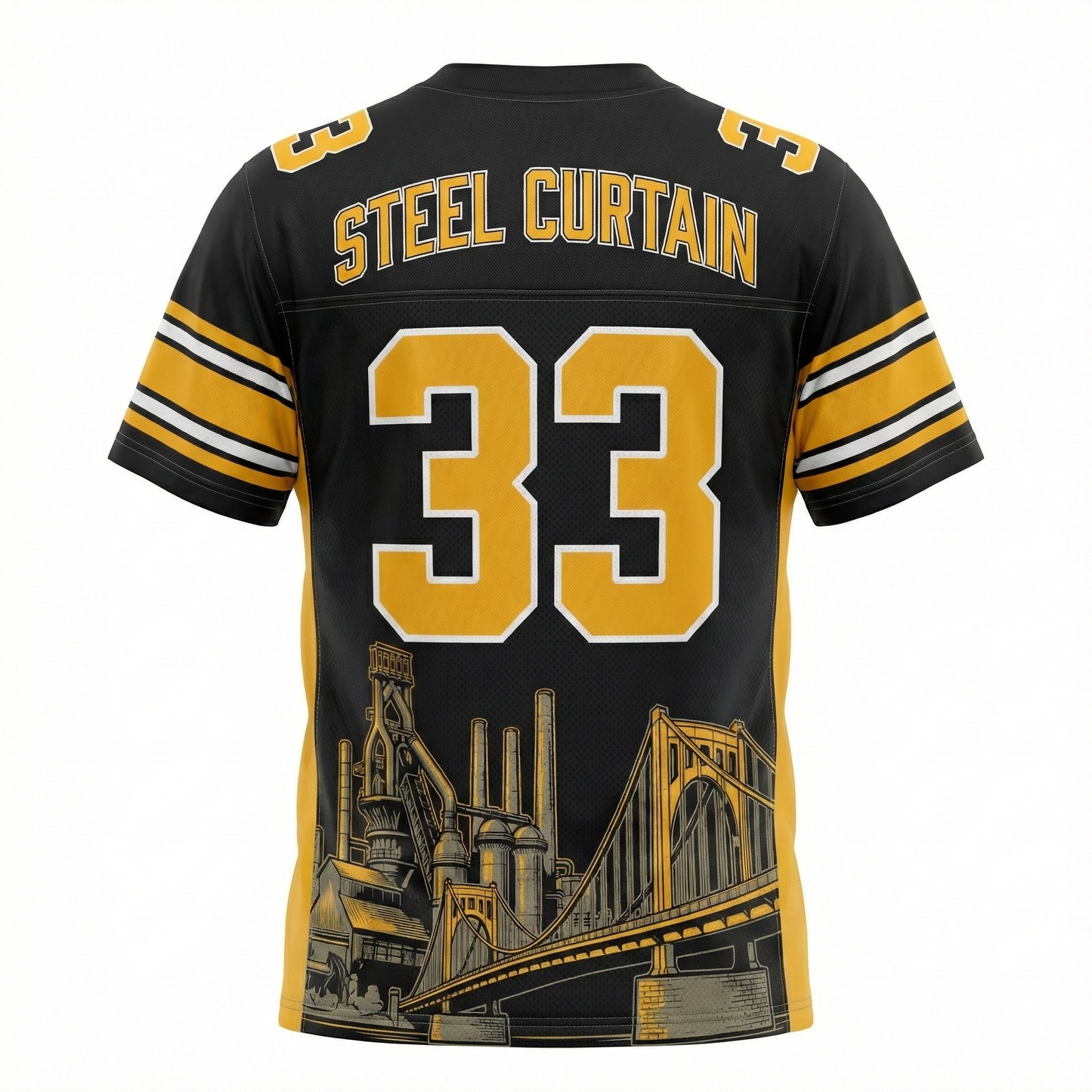 Steel City 6-Time Champions Football Jersey - Premium Black & Gold Gridiron AOP Shirt