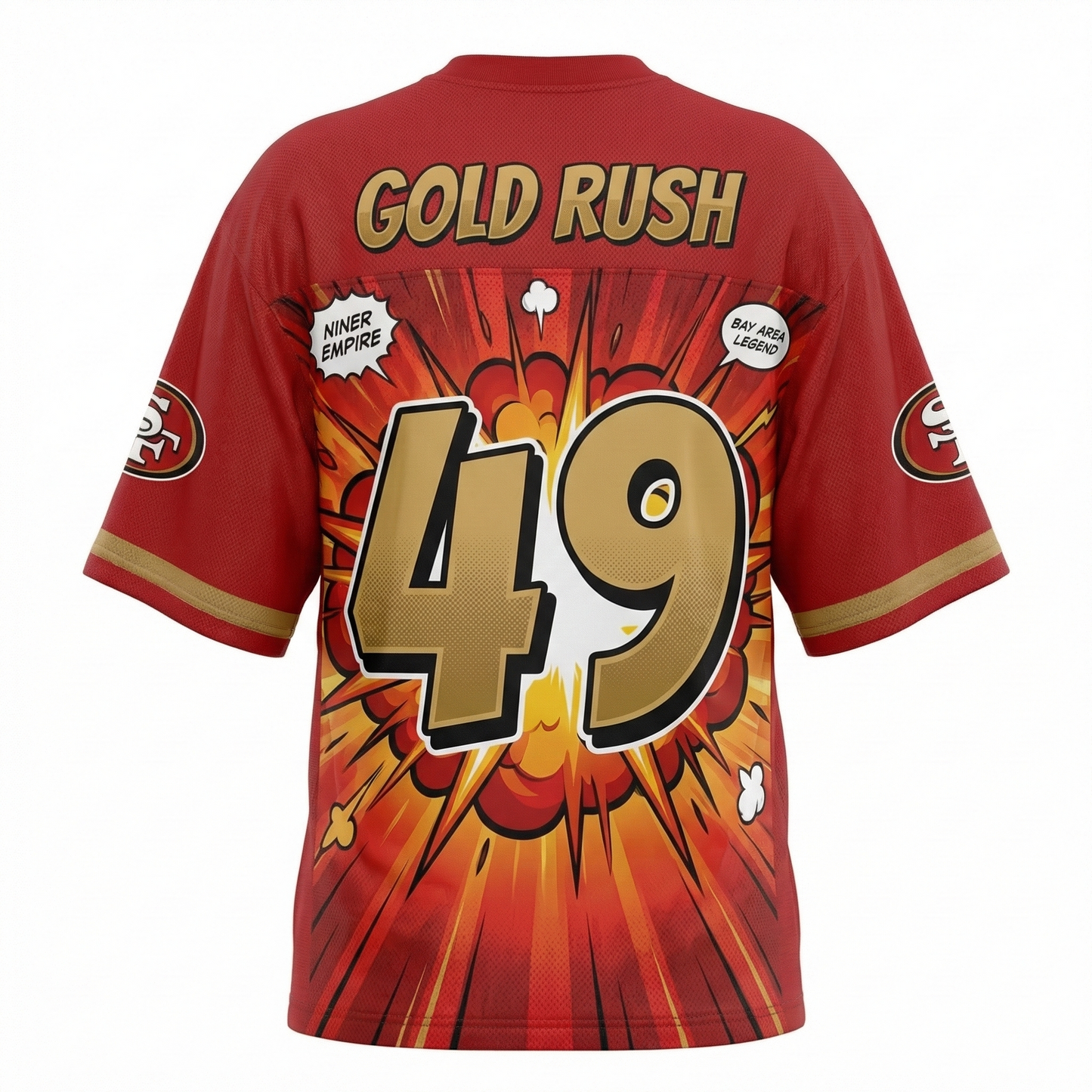 Unisex Bay Area Red & Gold Heritage Football Jersey - 90s Comic Bootleg Style V-Neck Shirt