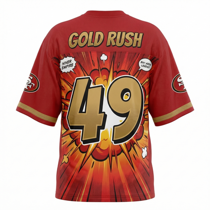 Unisex Bay Area Red & Gold Heritage Football Jersey - 90s Comic Bootleg Style V-Neck Shirt