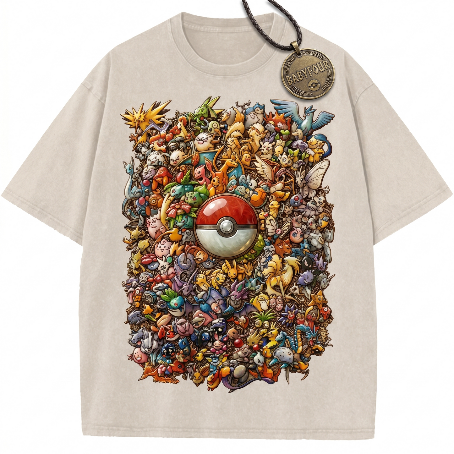 Retro Anime Creatures Pocket Monsters Graphic Top - Vintage Distressed Style Apricot Unisex T-Shirt