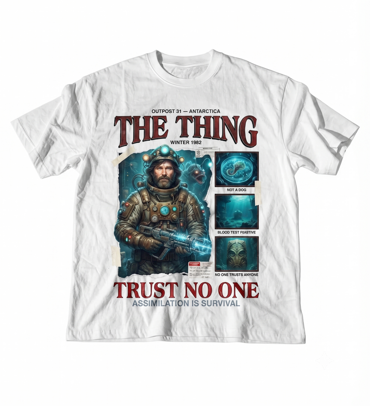 The Thing 1982 Classic Sci-Fi Horror Movie Graphic Tee, Distressed Vintage Style Apparel, Unisex T-shirt