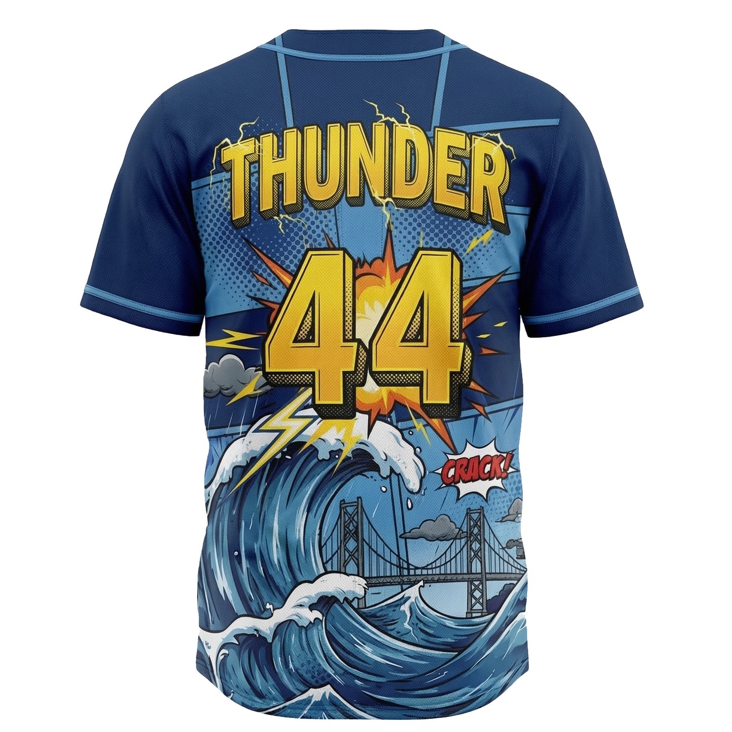 The Bay Storm Surge Baseball Jersey - 90s Bootleg Comic Graphic Button-Up Retro Shirt