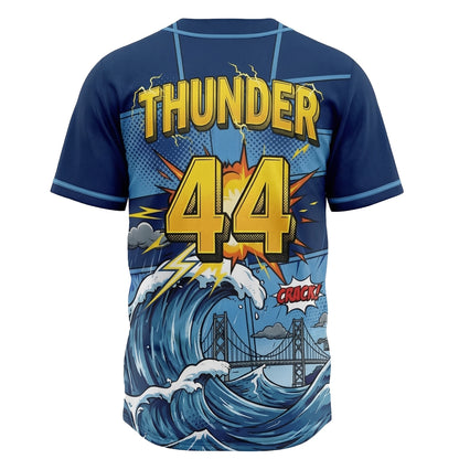 The Bay Storm Surge Baseball Jersey - 90s Bootleg Comic Graphic Button-Up Retro Shirt