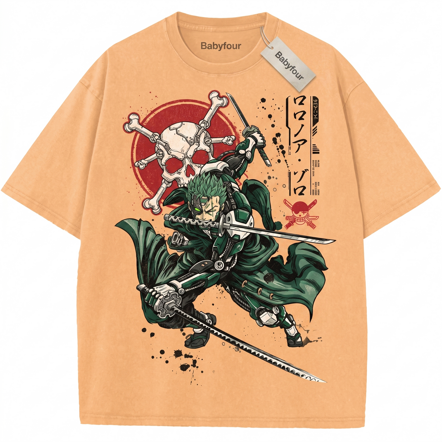 Anime Green Hair Swordsman Three-Sword Style Funny Chibi Graphic Tee Vintage Retro Unisex T-shirt
