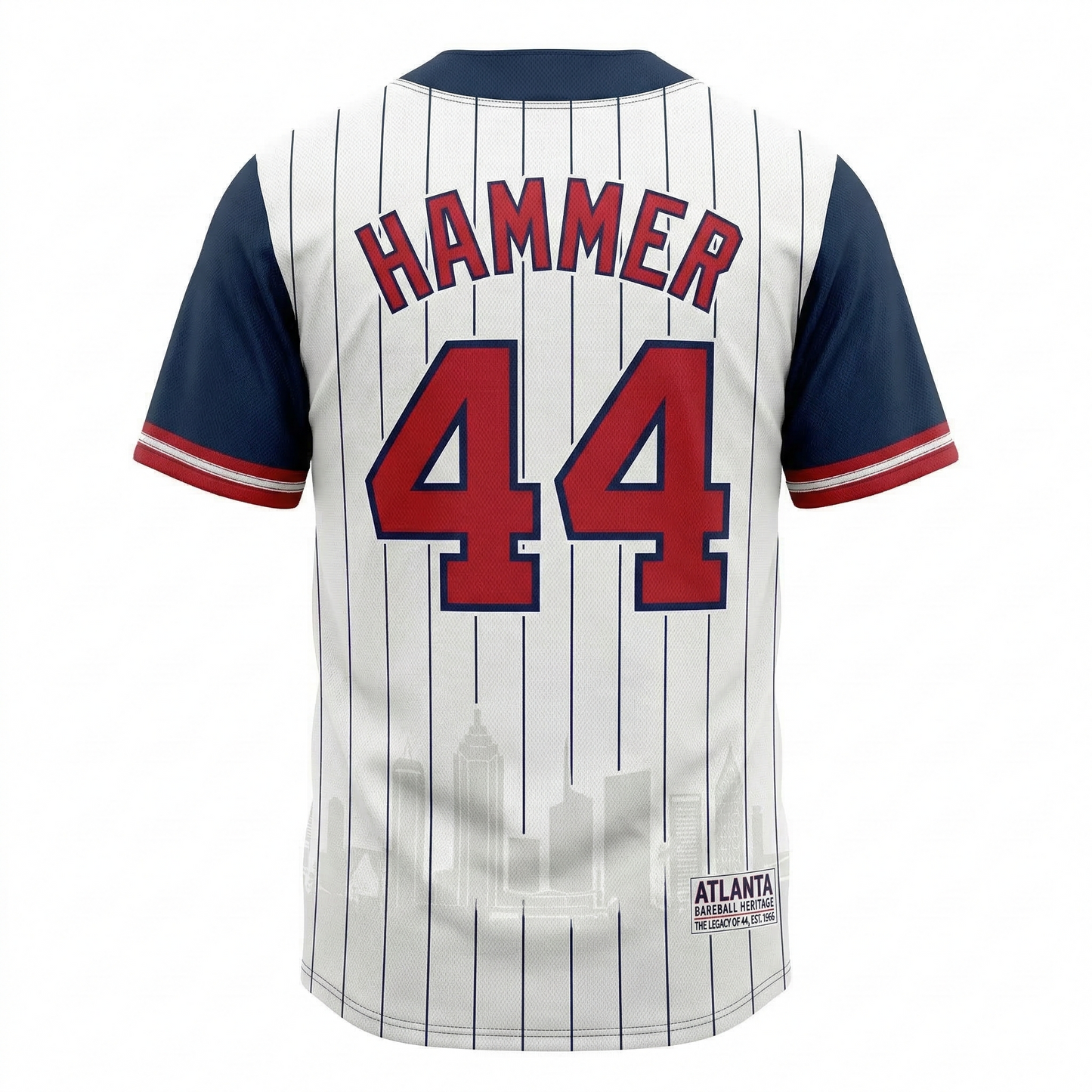 Vintage Atlanta Baseball Pinstripe Jersey | "The Hammer" 44 Retro Button-Up Shirt | Unisex Sports Apparel