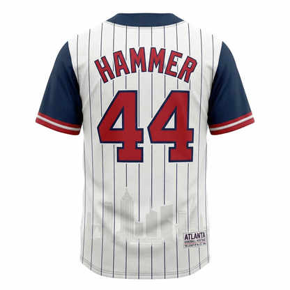 Vintage Atlanta Baseball Pinstripe Jersey | "The Hammer" 44 Retro Button-Up Shirt | Unisex Sports Apparel
