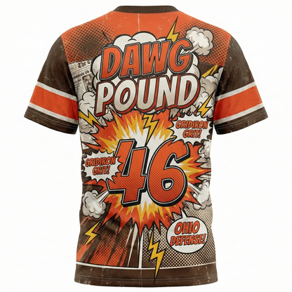 Men's Cleveland Football Comic Style AOP Jersey - Retro Dawg Pound Gridiron Graphic V-Neck Shirt