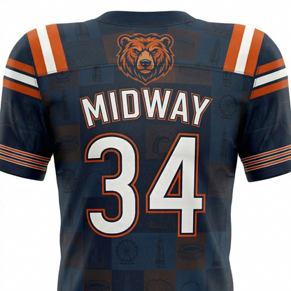 Premium Unisex Chicago Midway Football Jersey - Navy & Orange Custom Gridiron Shirt