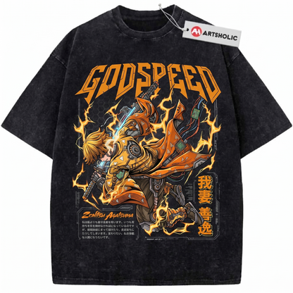 Thunder Lightning Speedster Anime Graphic Tee - Vintage Washed Heavyweight Unisex T-shirt