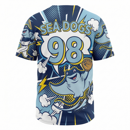 Unisex Tampa Baseball Comic Art Button-Up Jersey | Vintage 90s Flappy Sea Devil Satire Shirt | Retro St. Pete Game Day Apparel
