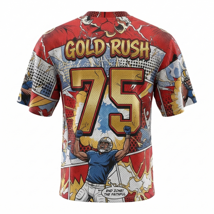 Vintage Bay Area Gold Football Jersey - 90s Comic Style Streetwear, San Fran City Pride All-Over Print Shirt