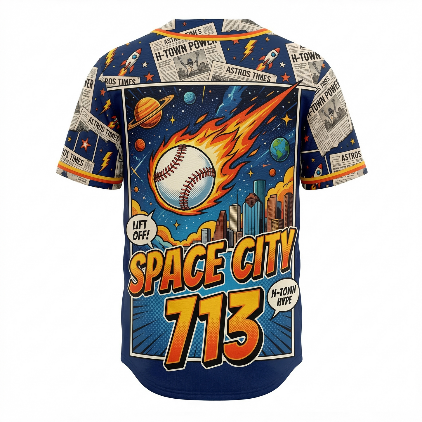 Space City Comic Edition All-Over Print Baseball Jersey Unisex - H-Town Baseball Fan Apparel