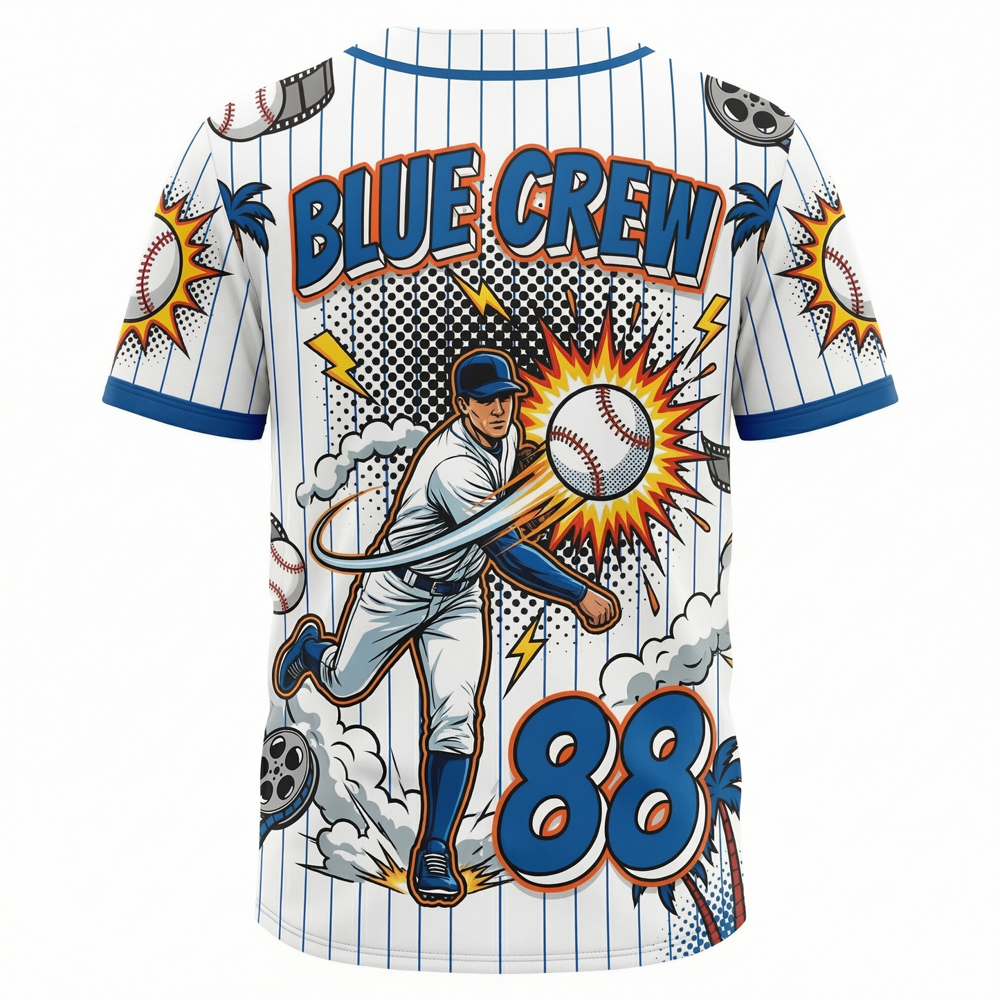 Vintage Los Angeles Blue Baseball Jersey - 90s Comic Book Style All-Over Print - Chavez Ravine Heritage Button-Up Shirt