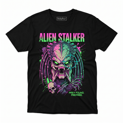 Intergalactic Hunter vs Extraterrestrial Beast Unisex Graphic T-Shirt - Sci-Fi Space Monster Battle Tee
