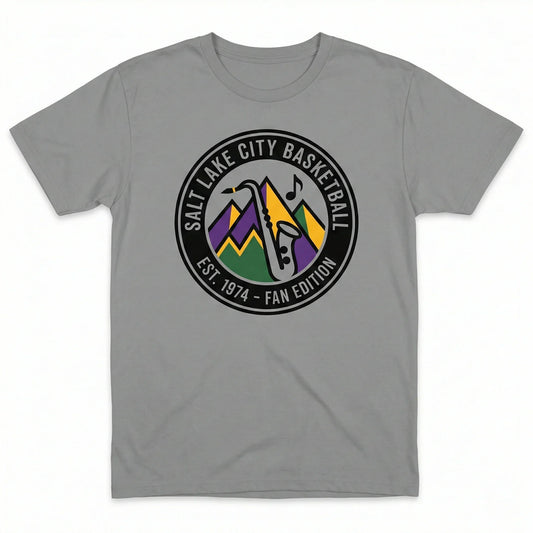 Salt Lake City Basketball Fan Gear - Classic Mountain & Note Emblem Design - T-Shirt, Hoodie, Sweatshirt, Tank, Long Sleeve