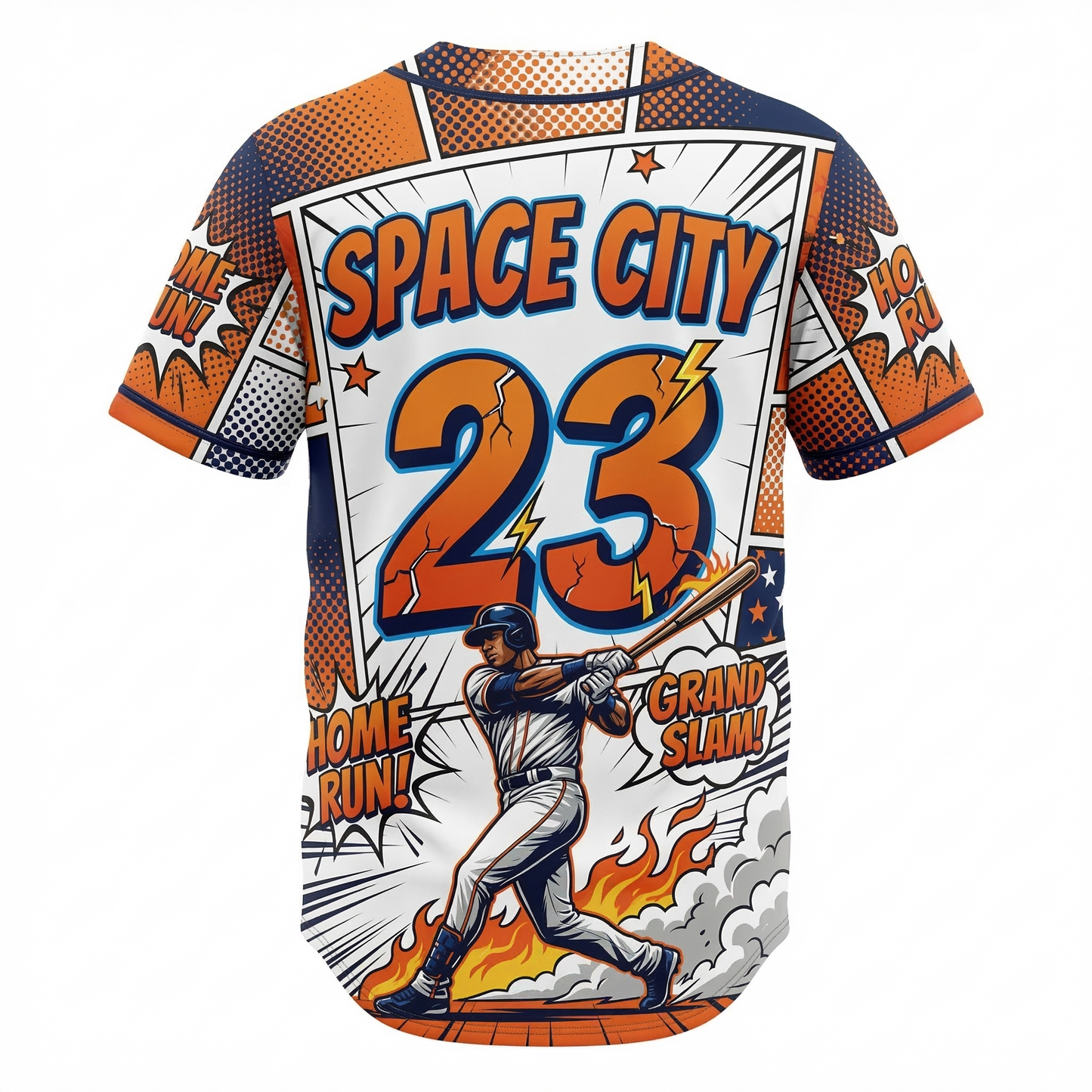 Unisex Space City Retro Baseball Jersey | H-Town 90s Comic Art Button-Up Shirt