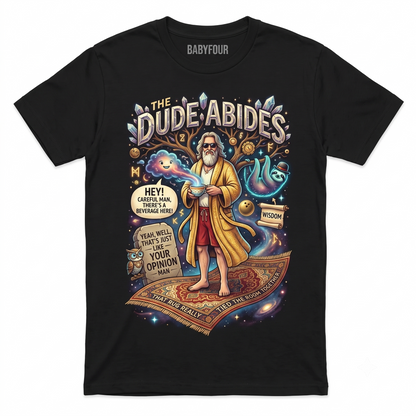 The Dude Abides Graphic Tee - Retro Bowling Fan Vintage Quotes Unisex T-Shirt