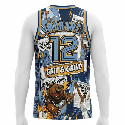 Unisex Memphis Grind City Comic Art Basketball Jersey - Blue & Gold Retro Hoops Tank Top