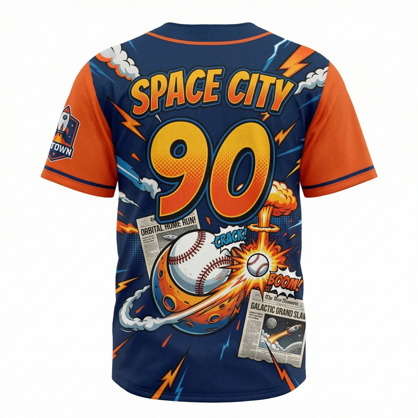 Unisex H-Town Space City Comic Style Baseball Jersey - "We Have A Dinger" Satirical AOP Button-Up Shirt