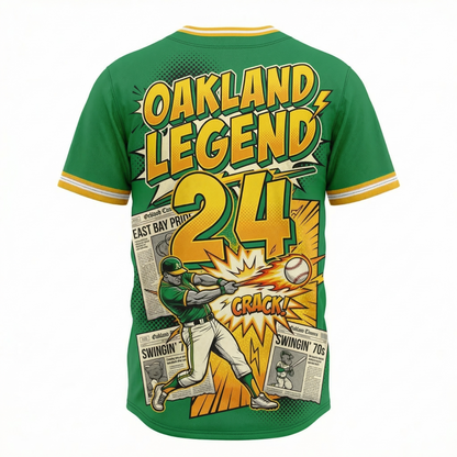Vintage East Bay Green & Gold Baseball Jersey - Retro Comic Style Heritage Button-Down Shirt (Unisex)
