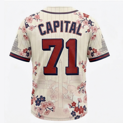 Capital City Heritage Baseball Jersey Unisex | D.C. Cherry Blossom AOP Button-Up Shirt