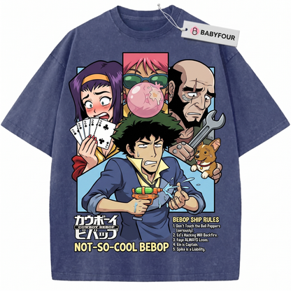 Vintage Japanese Animation Cowboy Jazz Ship Graphic Tee - Nostalgic Otaku Cyberpunk Style Unisex Tshirt