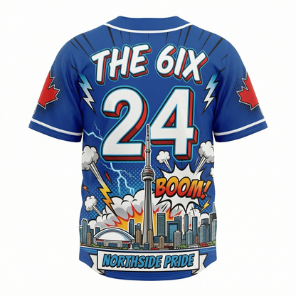 Men's Toronto North Heritage Comic Style Baseball Jersey - Canadian Baseball Pride V-Neck Button Up