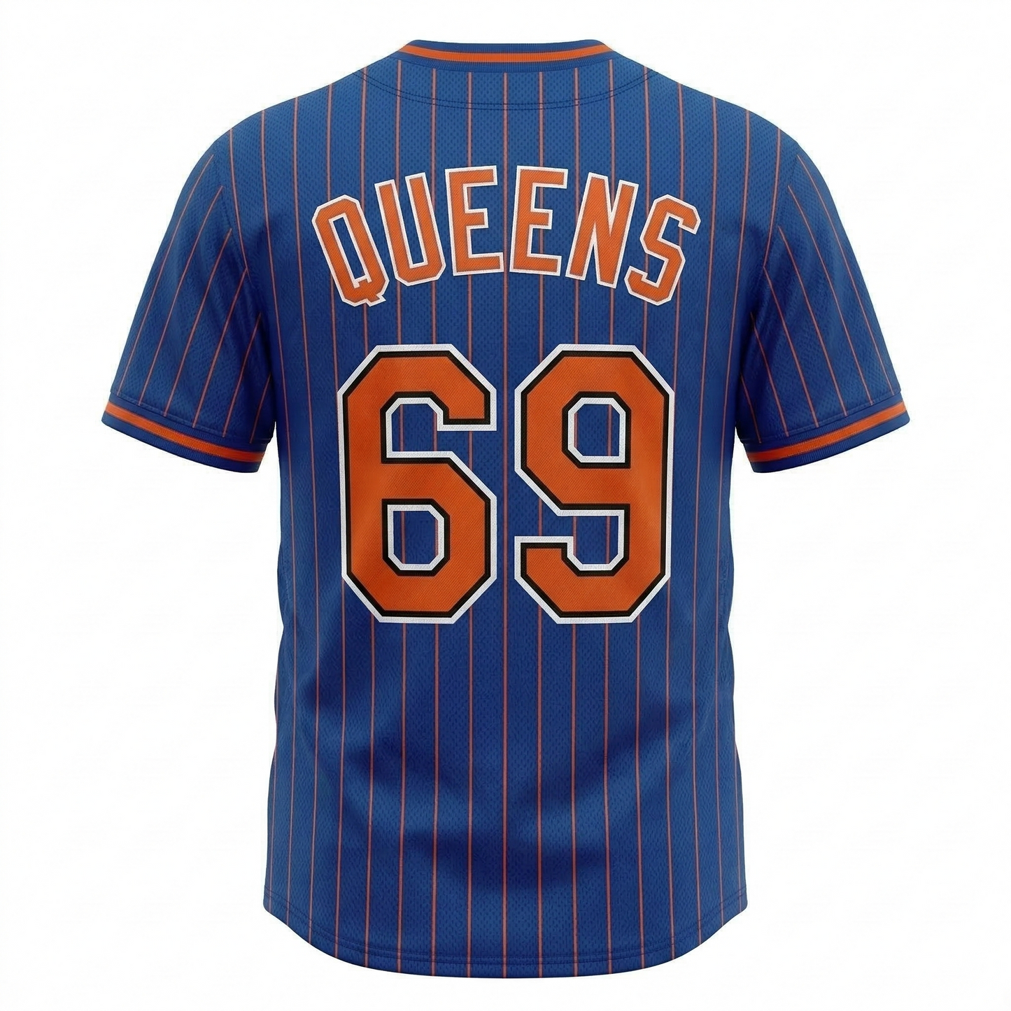 Unisex Queens Baseball Heritage Button-Up Jersey - Classic Blue & Orange Pinstripe Game Day Shirt