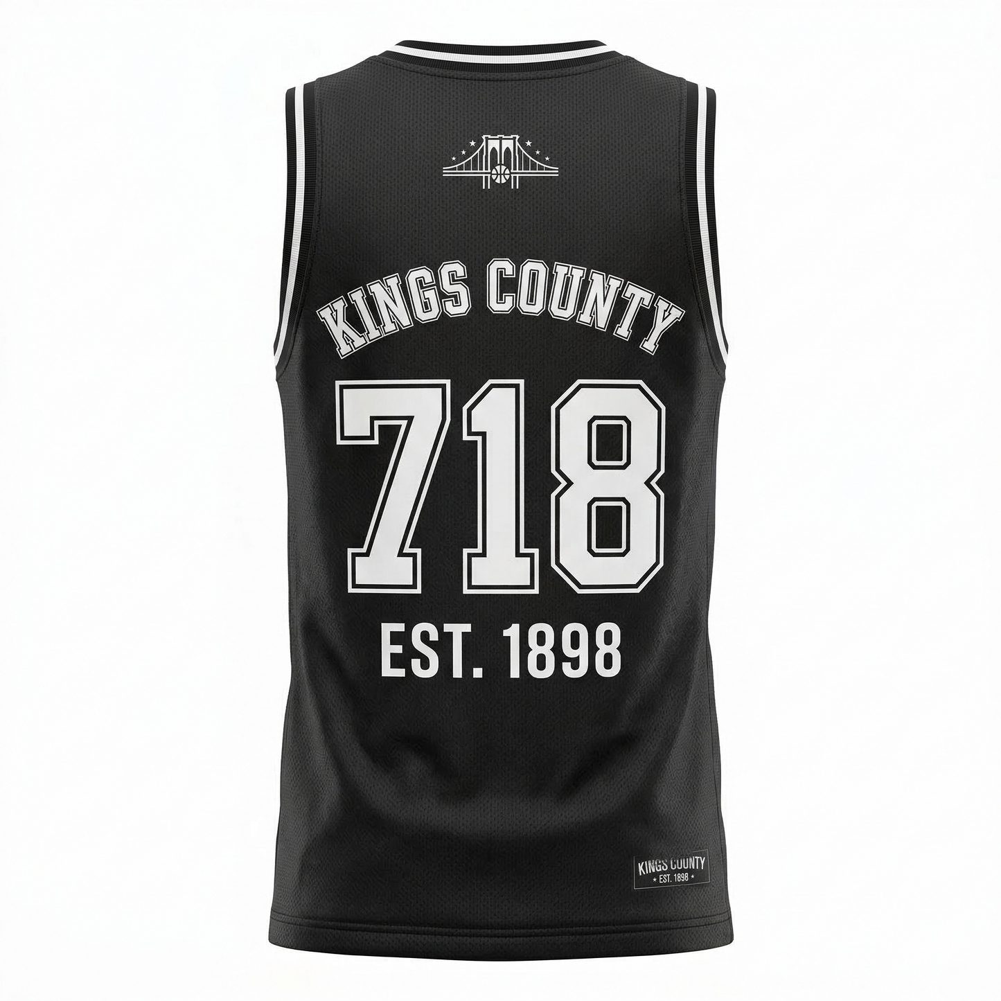 Premium Brooklyn Hoops Heritage AOP Basketball Jersey - Unisex Kings County Black & White Sleeveless Top