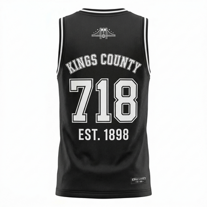 Premium Brooklyn Hoops Heritage AOP Basketball Jersey - Unisex Kings County Black & White Sleeveless Top