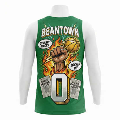 Boston Green City Hoops Comic Art AOP Basketball Jersey - 90s Bootleg Retro Graphic Men's Tank Top