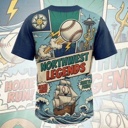 Emerald City Baseball Vintage Comic Style All-Over Print Button-Up Jersey - Unisex Northwest Hype Apparel