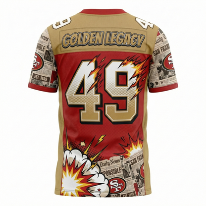 Bay Area Gold Rush Vintage Comic Style Football Jersey | San Fran Gridiron All-Over Print