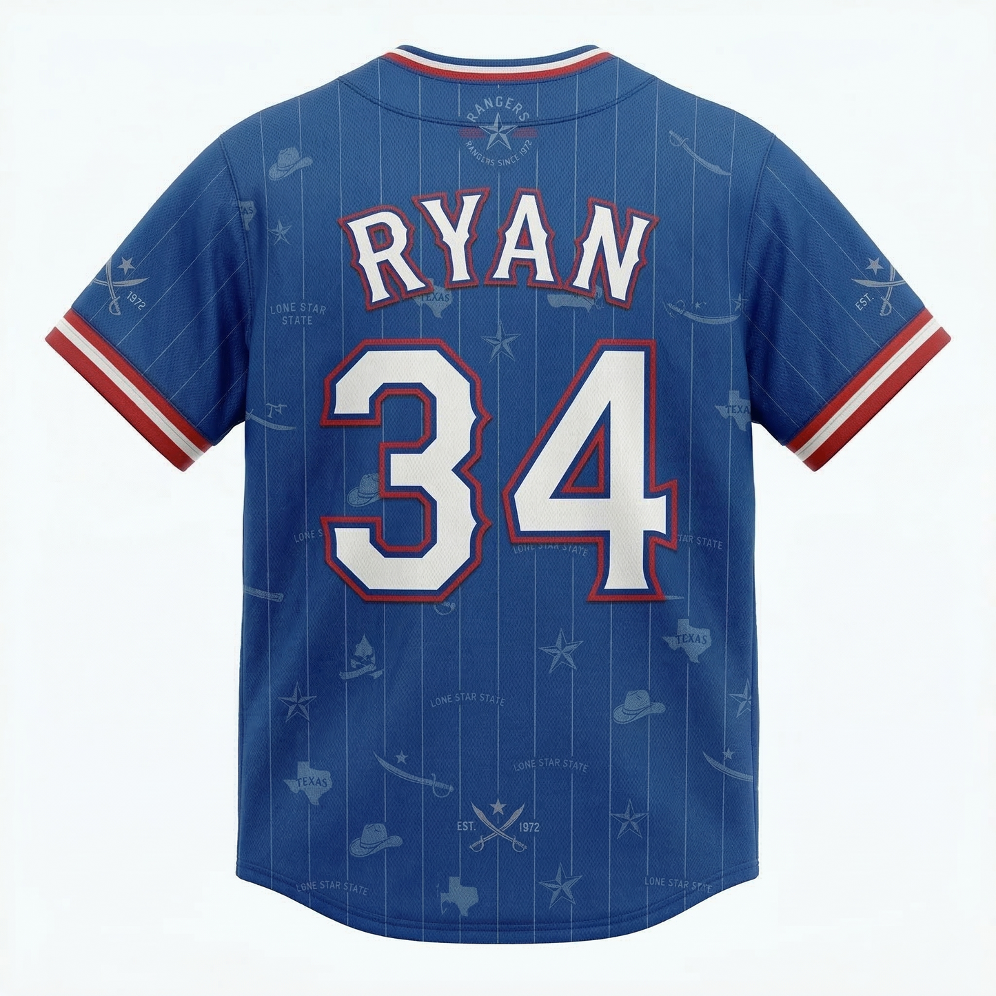 Vintage Inspired RANGERS Sport Jersey - Men's American Football V-Neck Shirt - Blue with Red/White Trim - Number 34