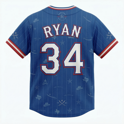 Vintage Inspired RANGERS Sport Jersey - Men's American Football V-Neck Shirt - Blue with Red/White Trim - Number 34