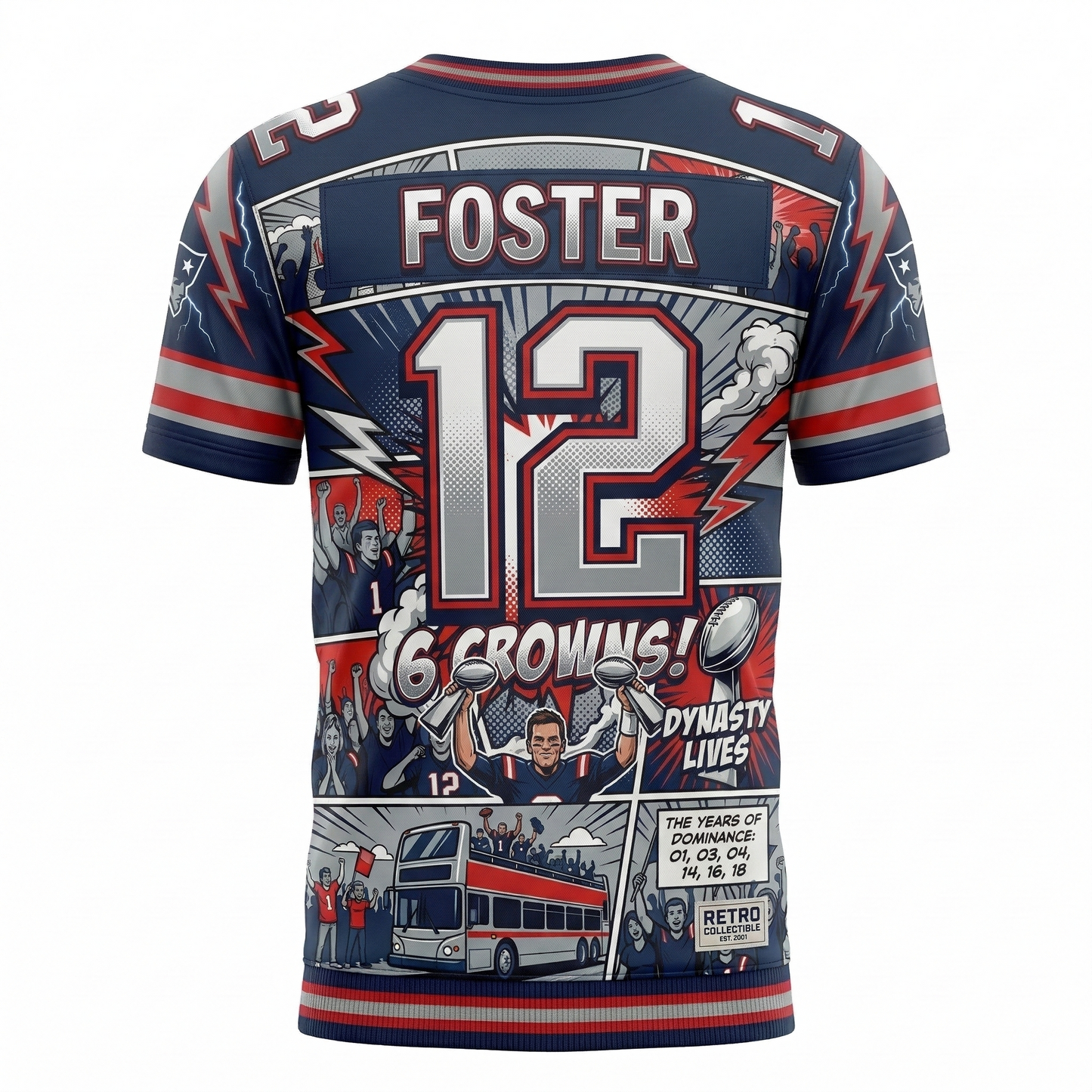 Unisex New England Dynasty Gridiron Jersey - Foxboro Football Comic Art Graphic Shirt - Retro 90s Bootleg All-Over Print