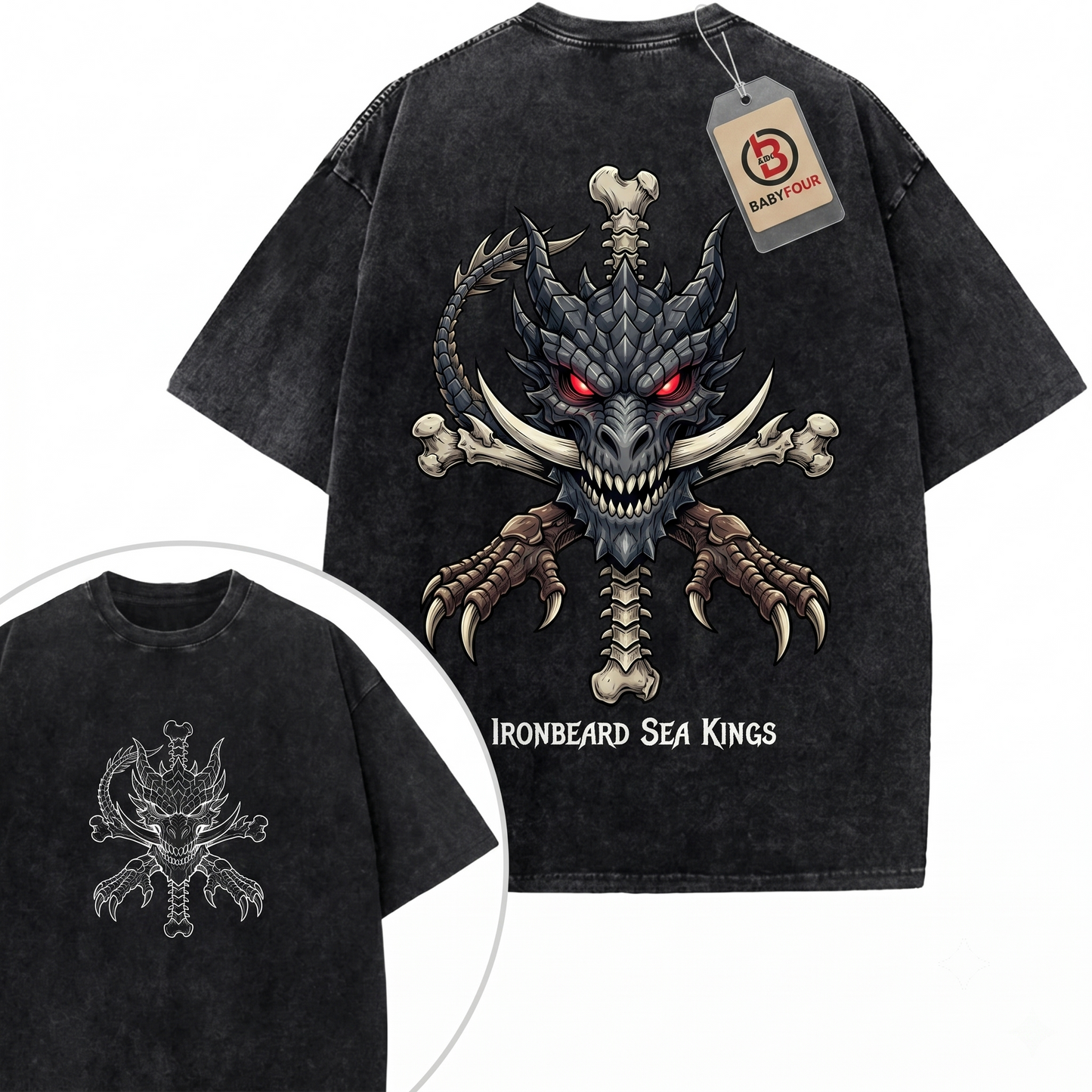 Retro Pirate Yonko Flag Double-Sided Graphic Tee - Vintage Distressed Anime Style Unisex T-shirt