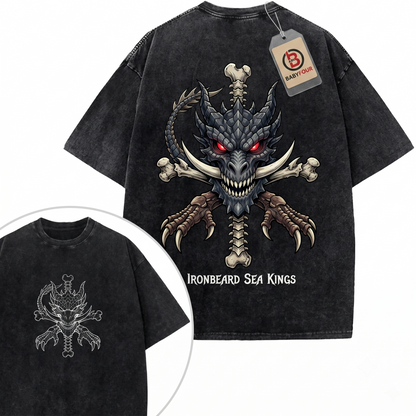 Retro Pirate Yonko Flag Double-Sided Graphic Tee - Vintage Distressed Anime Style Unisex T-shirt