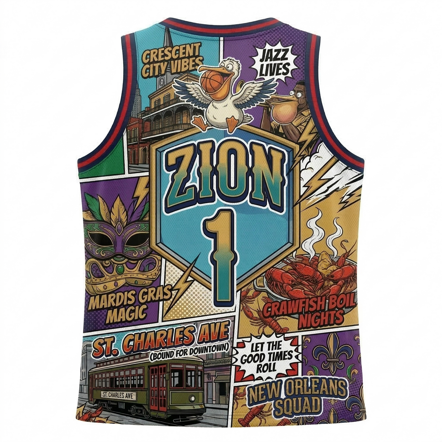 NOLA Crescent City Basketball Jersey - Unisex Vintage Comic Art Mesh Tank Top