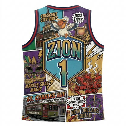 NOLA Crescent City Basketball Jersey - Unisex Vintage Comic Art Mesh Tank Top