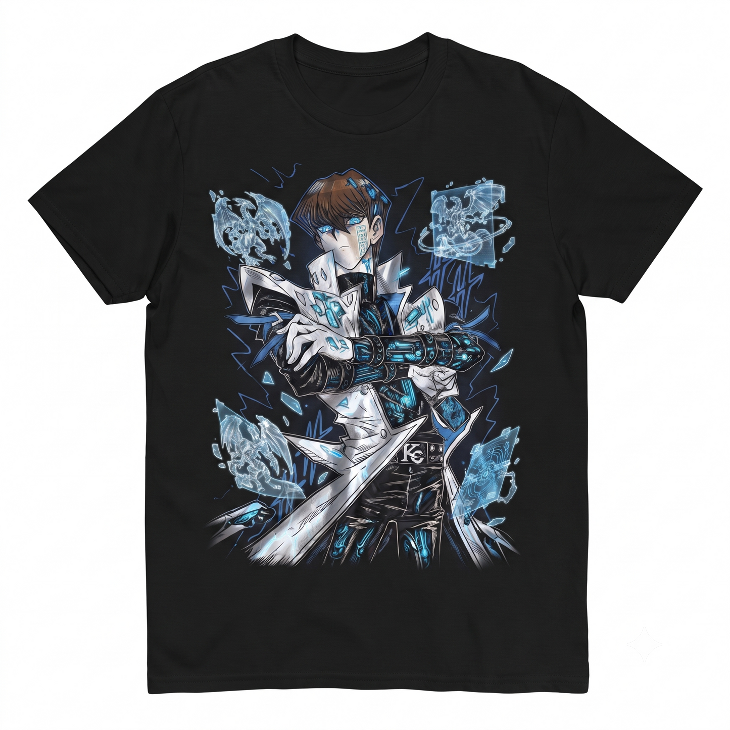 Card Game Inspired Illustration T-Shirt, Heavyweight Black Graphic Tee, Japanese Anime Aesthetic Clothing, Short Sleeve Cotton Shirt