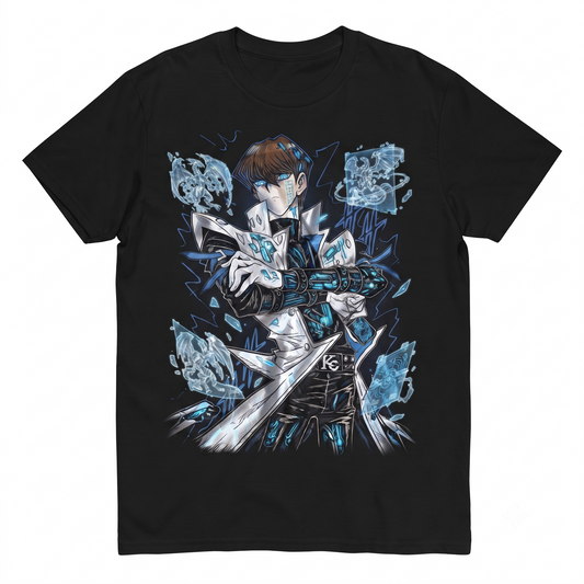 Card Game Inspired Illustration T-Shirt, Heavyweight Black Graphic Tee, Japanese Anime Aesthetic Clothing, Short Sleeve Cotton Shirt