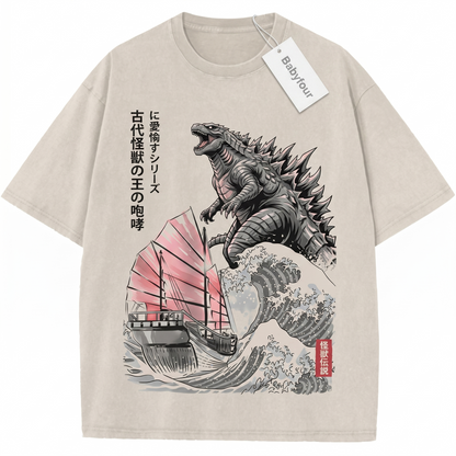 Giant Mecha Kaiju Japanese Wave Unisex T-Shirt - Retro Anime Monster Graphic Tee