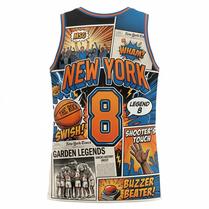 Unisex New York City Hoops Comic Pop Art Basketball Jersey Tank Top - Orange & Blue